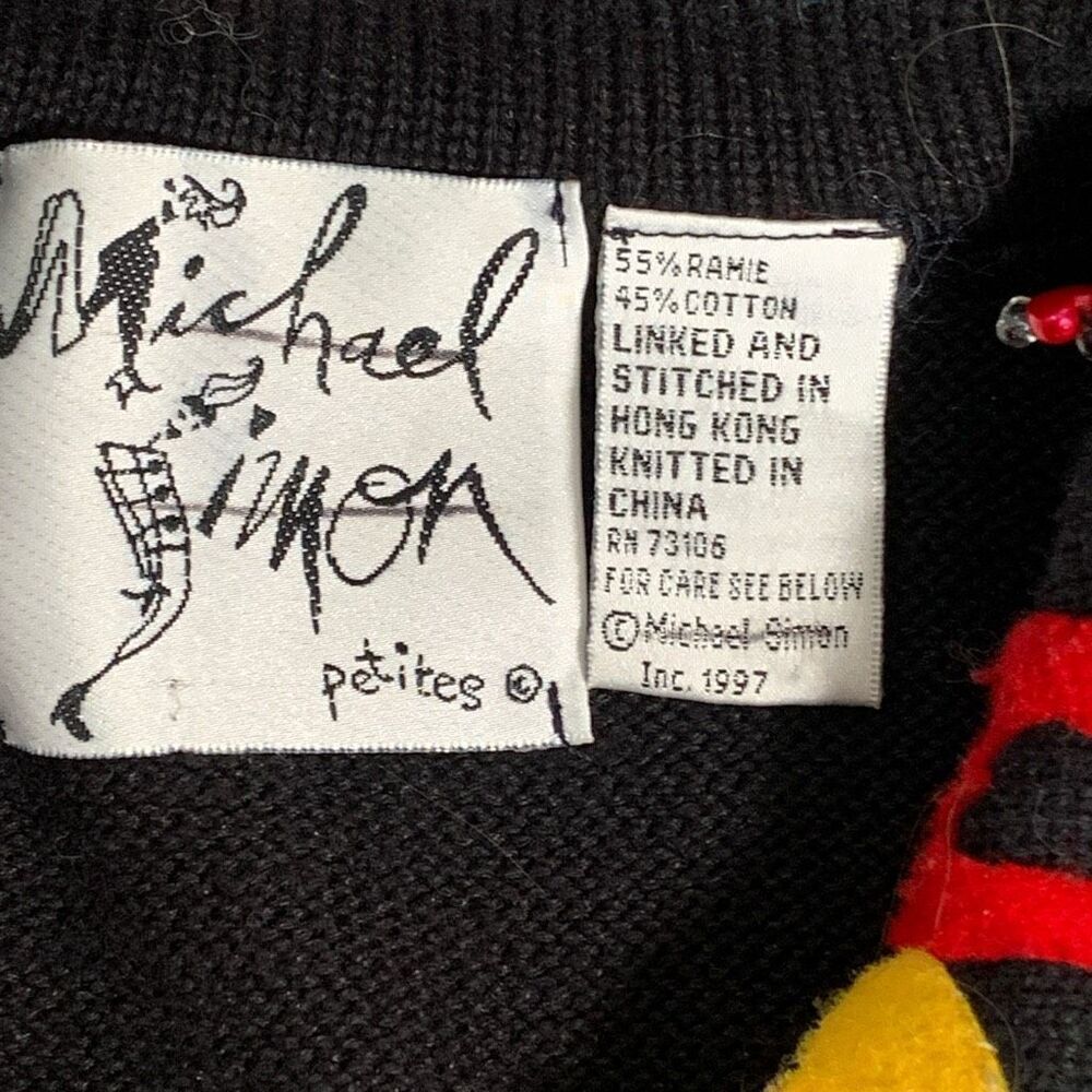 Vintage 90s Michael Simon Cropped Cardigan Bright Pink Knit Black Heart Pattern - Image 9